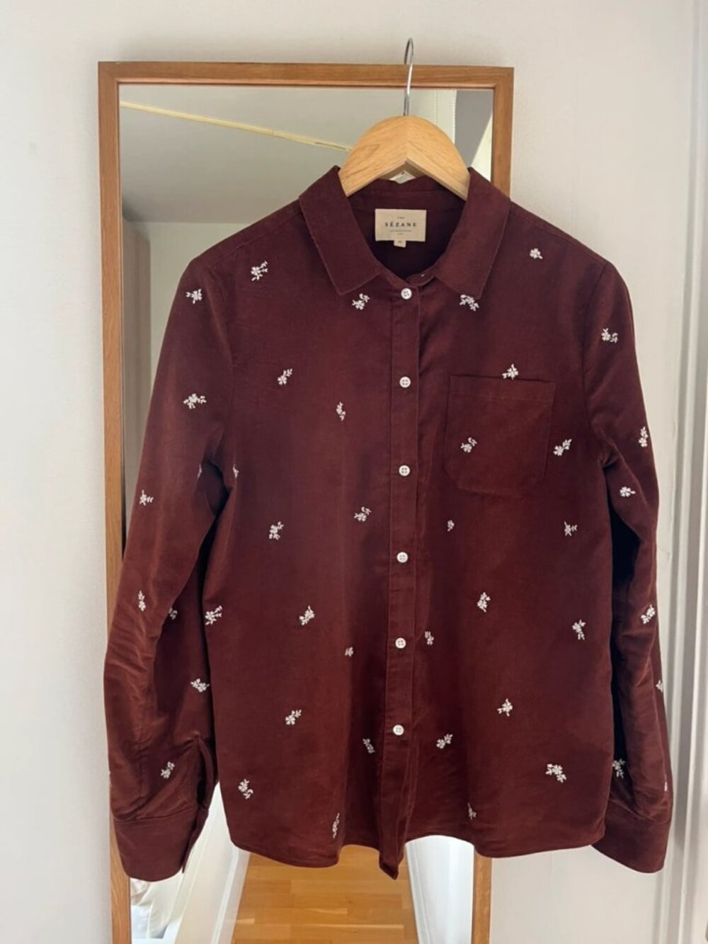 Sezane Embroidered Corduroy Shirt Burgundy US 8